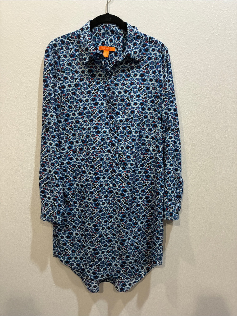 Joe Fresh Blue Patterned Long-Sleeve Shirt Dress